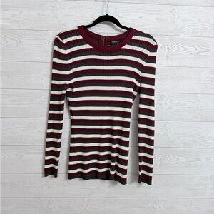 Hooked Up Women’s Burgundy Striped Long Sleeve Sweater. Size XL